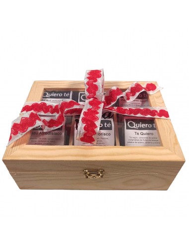 Gift for lovers: Wooden box and selection of six teas to make you fall in love